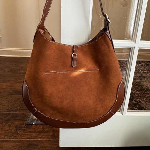 Shoulder bag leather and suede like large satchel hobo tote brown khaki camel - Picture 3 of 4